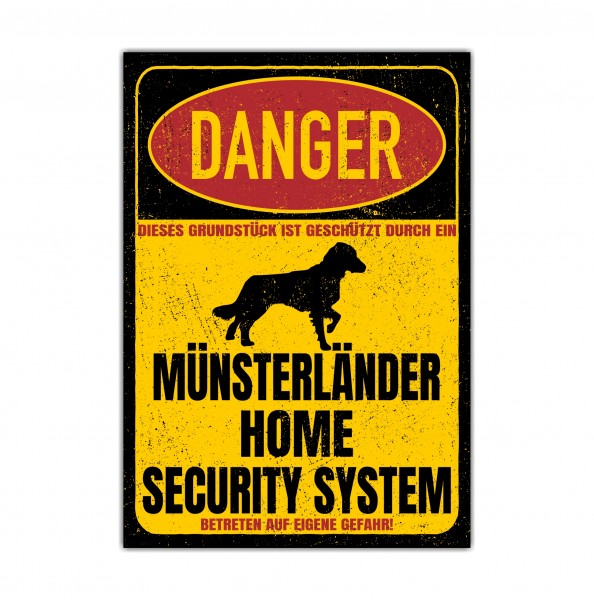 Münsterländer kleiner Munsterlander Vorstehhund Heidewachtel Munster Türschild Danger Security System Warnschild Hund Schilder Hundeschild