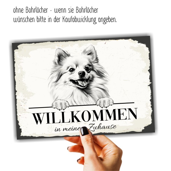 Hundeschild Willkommen Zuhause Pomeranian Pompom Schild Achtung Spruch