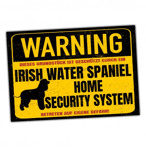 Irish Water Spaniel Schild Warning Security System Türschild Hundeschild Warnschild Schild Hund