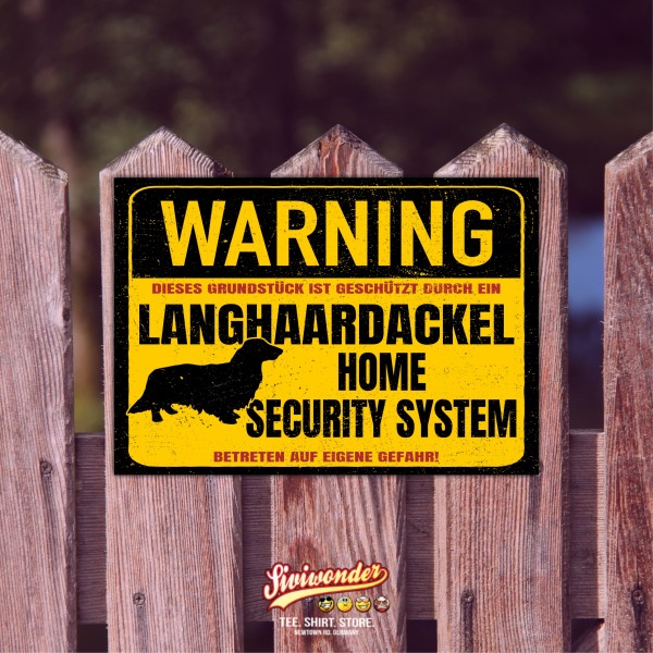 Langhaardackel Dackel Schild Warning Security System Türschild Hundeschild Warnschild Hund