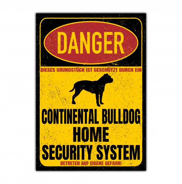 Continental Bulldog Conti Bully Bull Schweiz Dog Türschild Danger Security System Warnschild Hund Schilder Hundeschild happy Design by Siviwonder