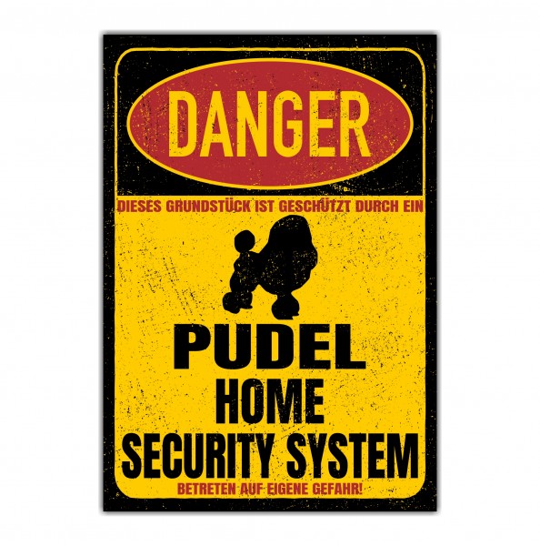 Pudel Türschild Danger Security System Warnschild Hund Schilder Hundeschild