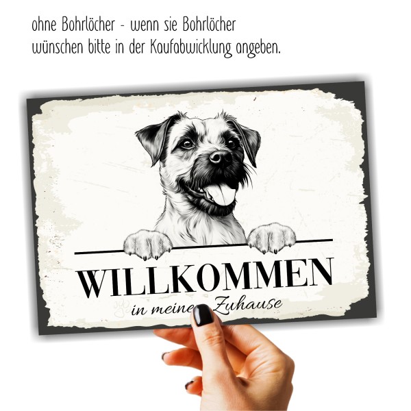 Hundeschild Willkommen Zuhause Border Terrier Schild Achtung Spruch