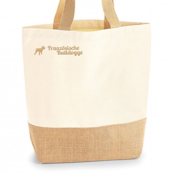 Französische Bulldogge Jute Shopper Einkaufstasche Hundemotiv Stickerei