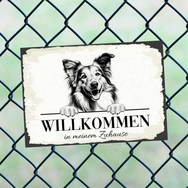 Hundeschild Willkommen Zuhause Collie Langhaarcollie Schild Achtung Spruch