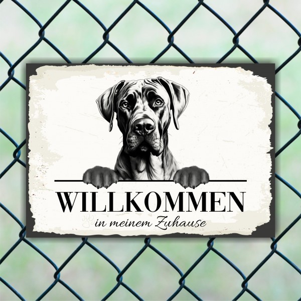 Hundeschild Willkommen Zuhause Dogge deutscheSchild Achtung Spruch