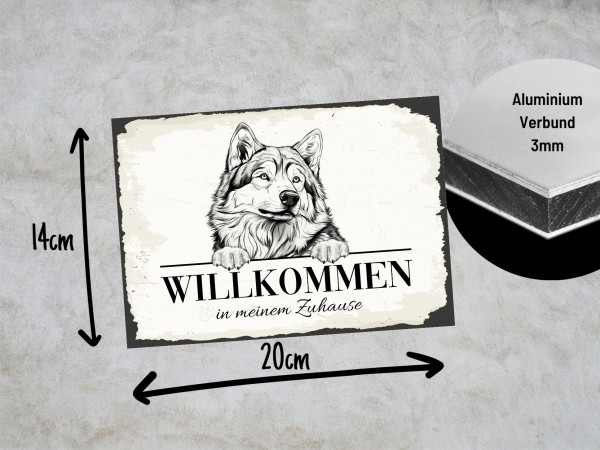 Hundeschild Willkommen Zuhause Alaskan Malamute Schild Achtung Zaun Frau Spruch Türschild Hundeschild Warnschild Design by Siviwonder