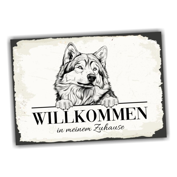 Hundeschild Willkommen Zuhause Alaskan Malamute Schild Achtung Zaun Frau Spruch Türschild Hundeschild Warnschild Design by Siviwonder