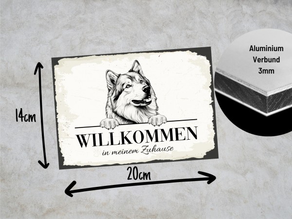 Hundeschild Willkommen Zuhause Alaskan Malamute Schild Achtung Zaun Frau Spruch Türschild Hundeschild Warnschild Design by Siviwonder