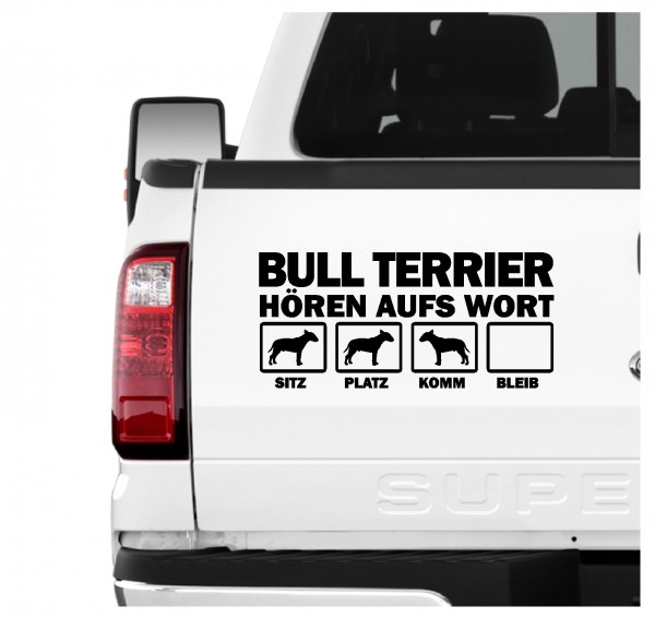 Bullterrier Bully Bull Terrier Gladiator Dog Hört aufs Wort Hunde Aufkleber Sticker Autoaufkleber