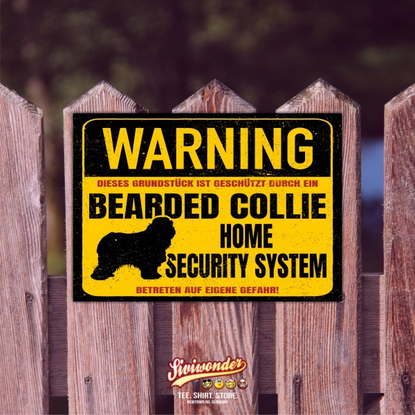 Bearded Collie Beardie Dog Schild Warning Security System Türschild Hundeschild Warnschild