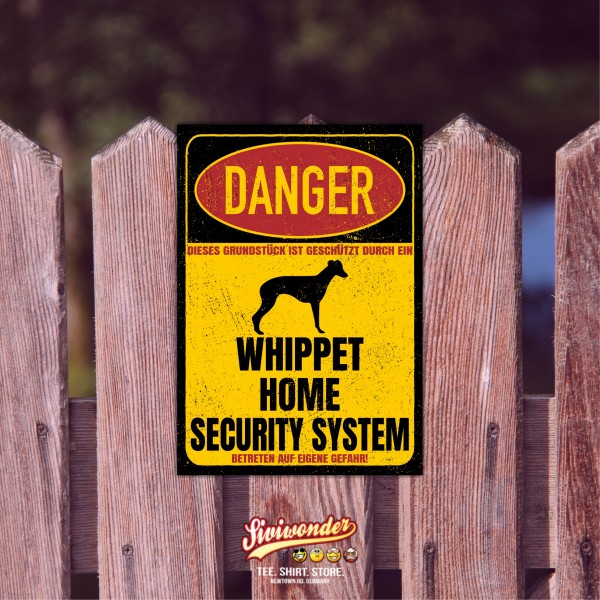 Whippet Windhund Snap dog Danger Security System Warnschild Hund Schilder Hundeschild