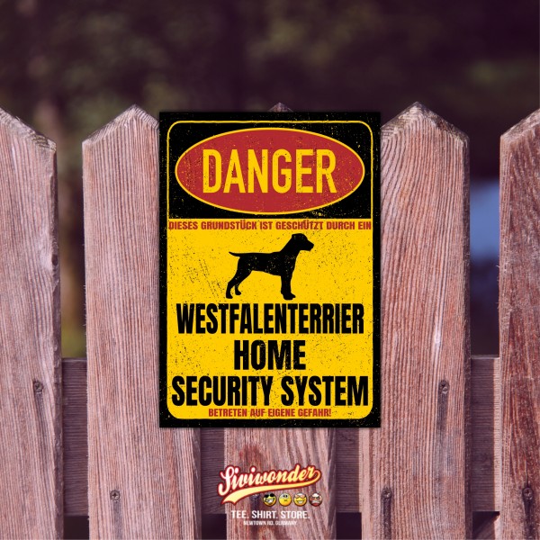 Westfalenterrier Westfalen Terrier Jagd Jagdterrier Danger Security System Warnschild Hund Schilder Hundeschild