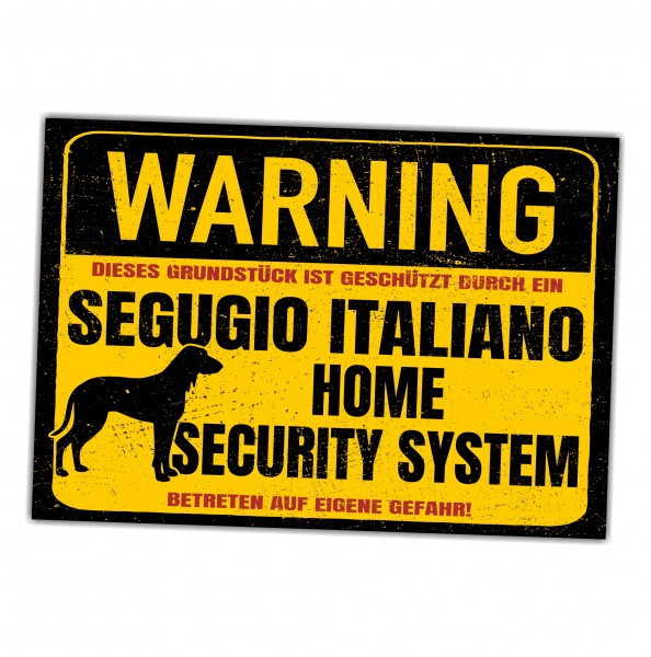 Schild Segugio Italiano Warning Security System Türschild Hundeschild Warnschild Hund Jagd