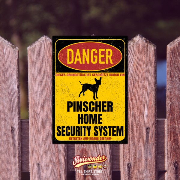 Pinscher Zwergpinscher Min Pin Miniature Türschild Danger Security System Warnschild Hund Schilder Hundeschild