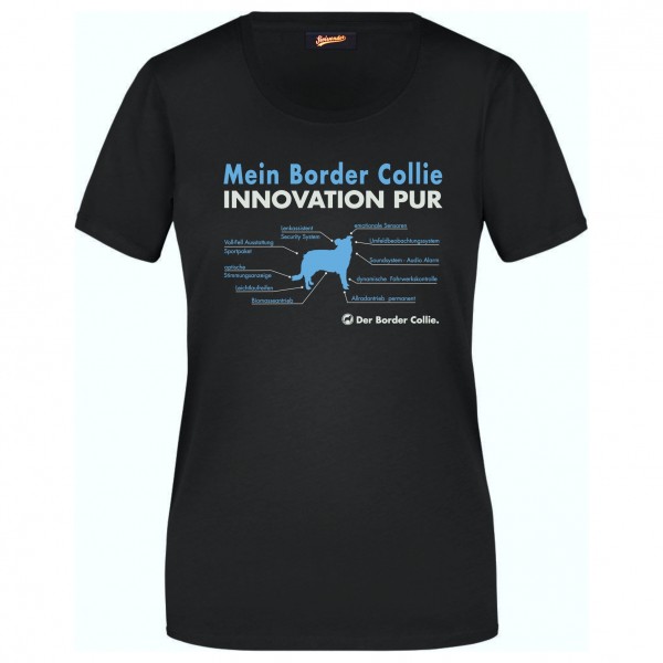Border Collie Damen T-Shirt Innovation Hundemotiv Sheepdog Scotch Sheep Dog Schwarz