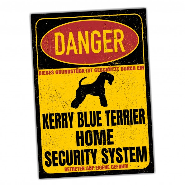Kerry Blue Terrier Dog Türschild Danger Security System Warnschild Hund Schilder Hundeschild