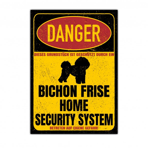 Bichon Frise a poil frise Tenerife weiß Dog Türschild Danger Security System Warnschild Hund Schilder Hundeschild happy Design by Siviwonder