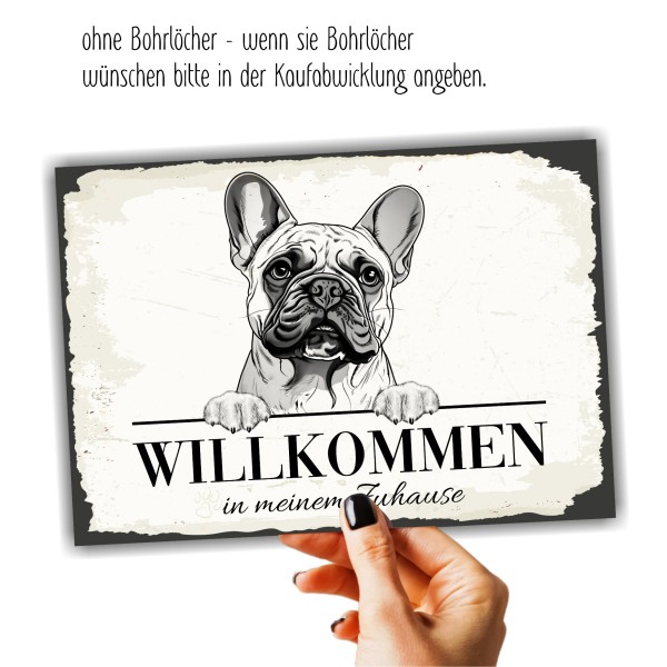 Hundeschild Willkommen Zuhause French Bulldog Frenchie Schild Achtung Spruch