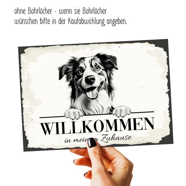 Hundeschild Willkommen Zuhause Mini Australian Shepherd Schild Achtung Spruch