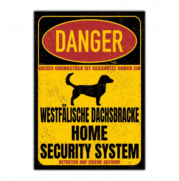 Westfälische Dachsbracke Bracken Jagd Laufhund Danger Security System Warnschild Hund Schilder Hundeschild