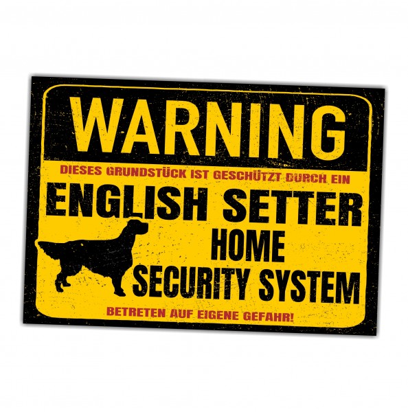 English Setter Dog Schild Warning Security System Türschild Hundeschild Warnschild