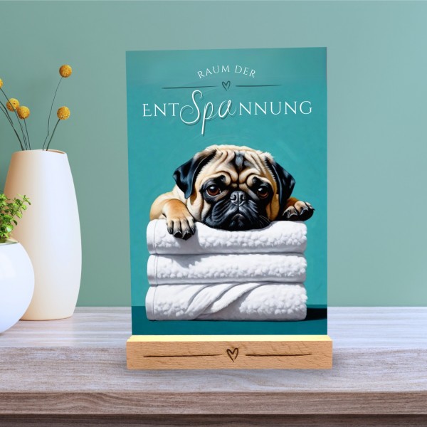 Hundeschild Deko Badezimmer Wellness Mops Pug Schild Spruch