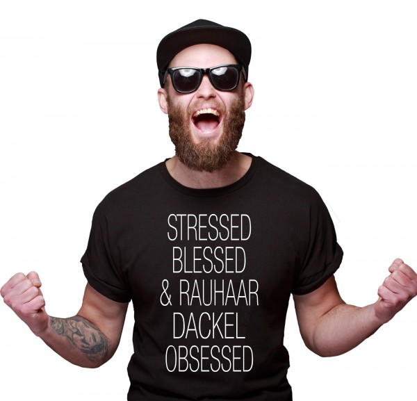 Rauhaardackel Unisex T-Shirt Hundemotiv Stressed Blessed Dackel Teckel Dachshund Rauhhaardackel