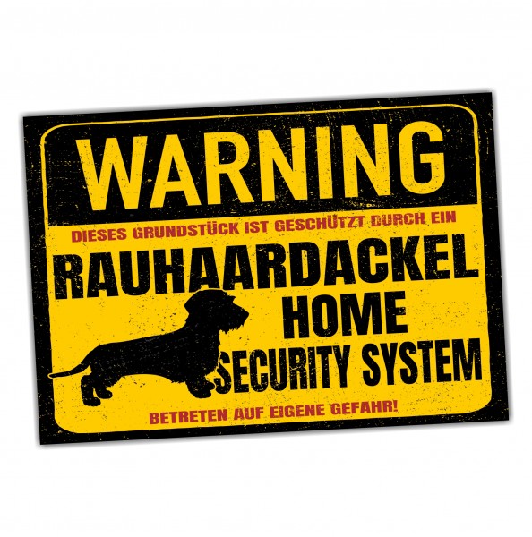 Schild Rauhaardackel Warning Security System Türschild Hundeschild Warnschild Hund Dackel Teckel