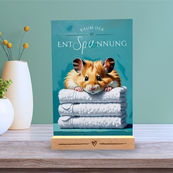 Hamster Goldhamster Schild Wellness Handtuch Entspannung Schild Spruch