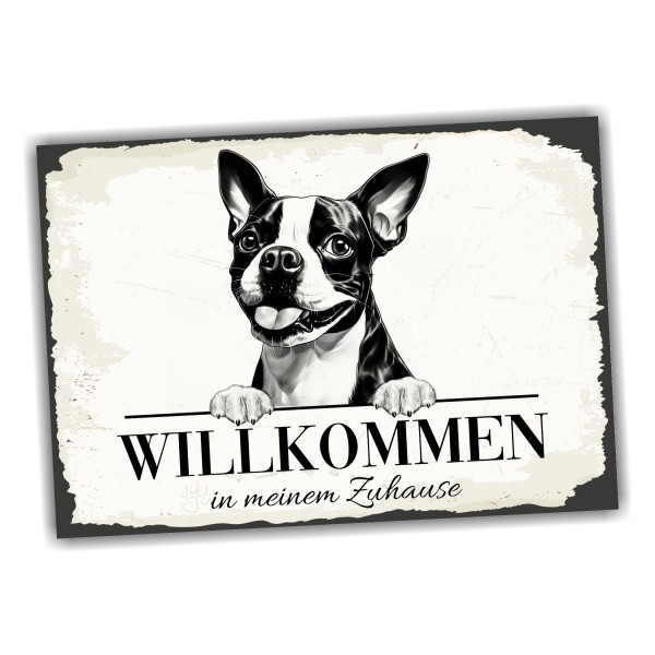 Hundeschild Willkommen Zuhause Boston Terrier Bostie Schild Achtung