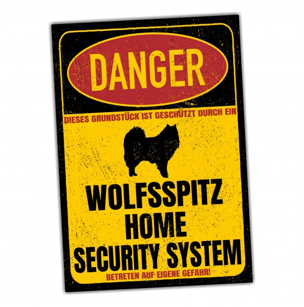 Wolfsspitz Keeshond Kees Deutscher Spitz Spitze Danger Security System Warnschild Hund Schilder Hundeschild