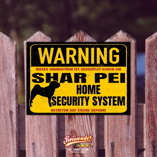 Schild Shar Pei Faltenhund Warning Security System Türschild Hundeschild Warnschild Hund