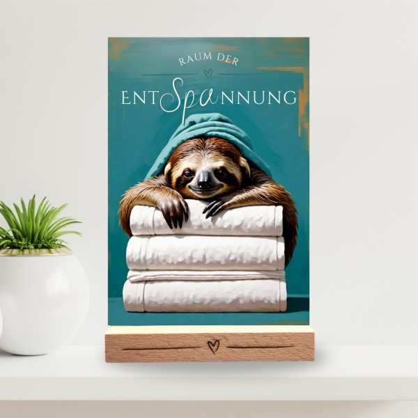 Faultier Schild Wellness Handtuch Entspannung Schild Spruch