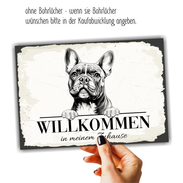 Hundeschild Willkommen Zuhause French Bulldog Frenchie Schild Achtung Spruch