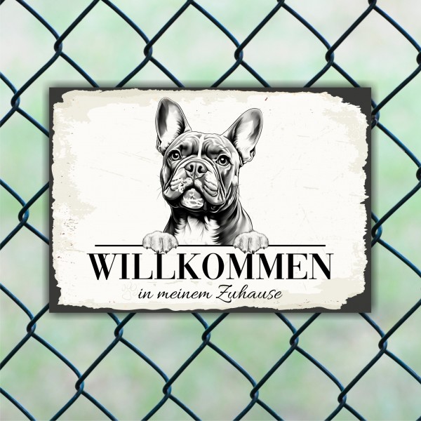 Hundeschild Willkommen Zuhause French Bulldog Frenchie Schild Achtung Spruch