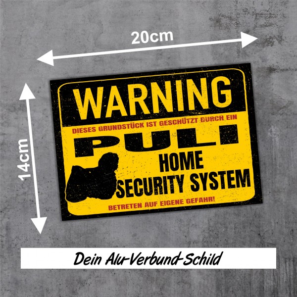Schild Puli Hirtenhund Warning Security System Türschild Hundeschild Warnschild Hund