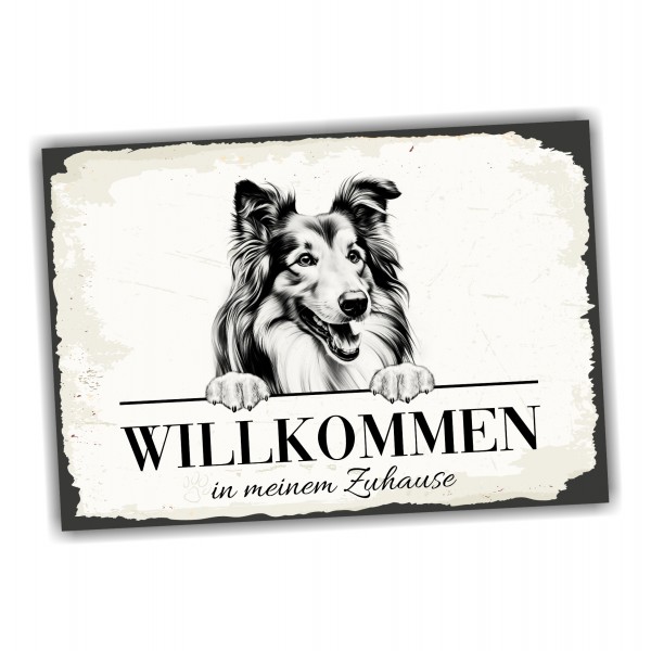 Hundeschild Willkommen Zuhause Collie Langhaarcollie Schild Achtung Spruch