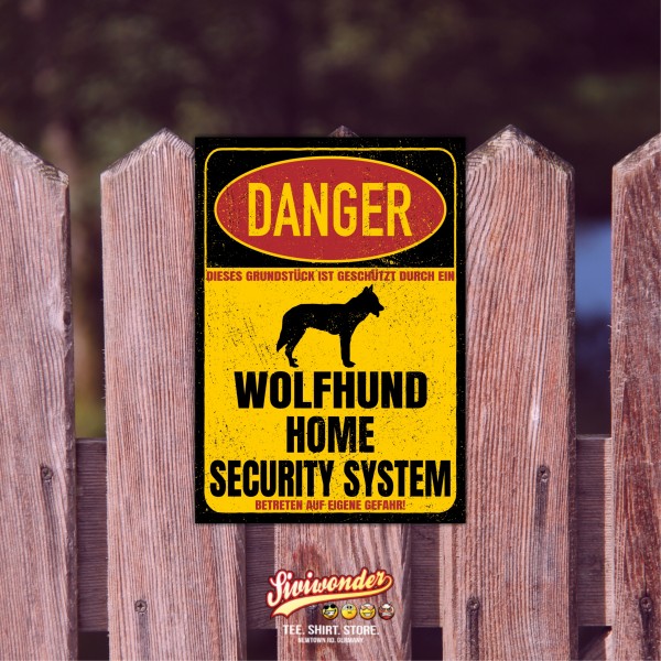 Wolfhund Saarloos Wolfhound Tschechoslowakischer Wolf Wolfdog Danger Security System Warnschild Hund Schilder Hundeschild