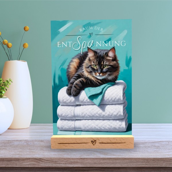 Katzen Schild Wellness Handtuch Entspannung Schild Spruch