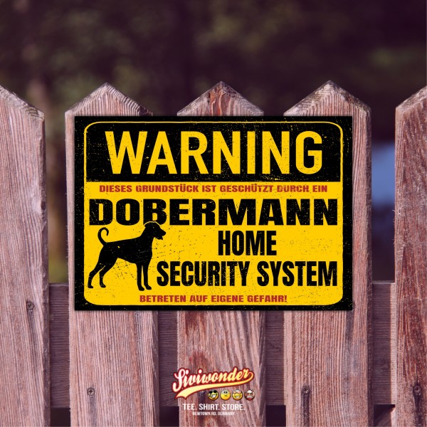 Dobermann unkupiert Dobi Dobie Dog Schild Warning Security System Türschild Hundeschild Warnschild