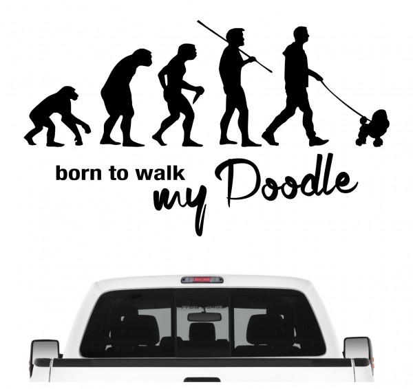 Poodle Pudel Pudle Caniche Barbone Großpudel Zwergpudel Evolution Born to Walk Hunde Aufkleber Sticker Autoaufkleber Wandtattoo Tattoo