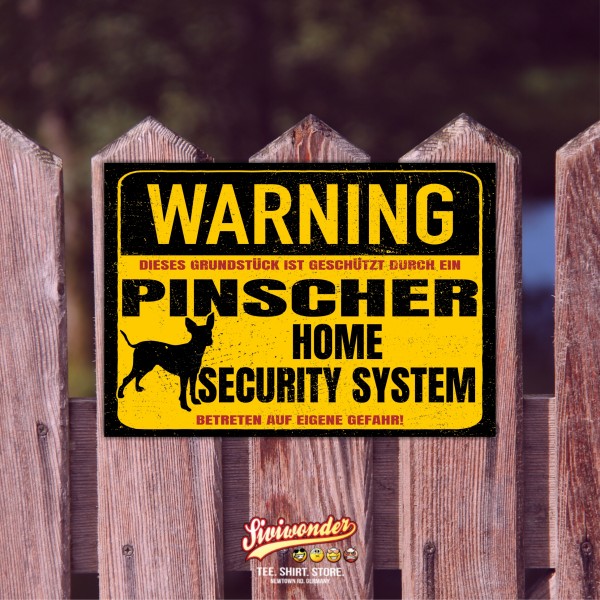 Schild Pinscher Zwergpinscher Warning Security System Türschild Hundeschild Warnschild Hund