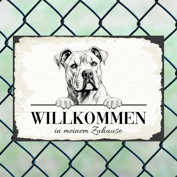 Hundeschild Willkommen Zuhause American Bulldog Schild Achtung Zaun Frau Spruch Türschild Hundeschild Warnschild Design by Siviwonder