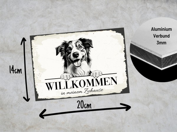 Hundeschild Willkommen Zuhause Mini Australian Shepherd Schild Achtung Spruch