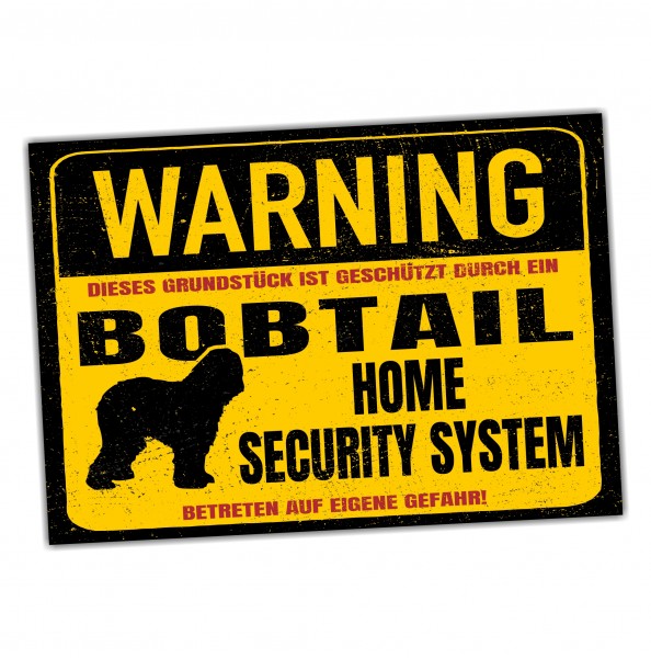 Bobtail Old English Sheepdog Dog Schild Warning Security System Türschild Hundeschild Warnschild