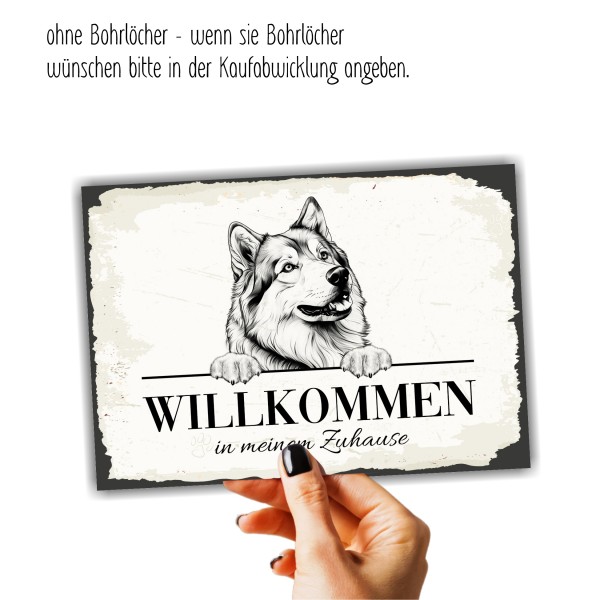 Hundeschild Willkommen Zuhause Alaskan Malamute Schild Achtung Zaun Frau Spruch Türschild Hundeschild Warnschild Design by Siviwonder