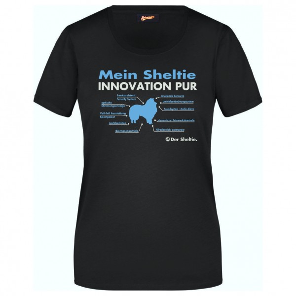 Sheltie Damen T-Shirt Innovation Hundemotiv Shetland Sheepdog Miniature Collie Schwarz