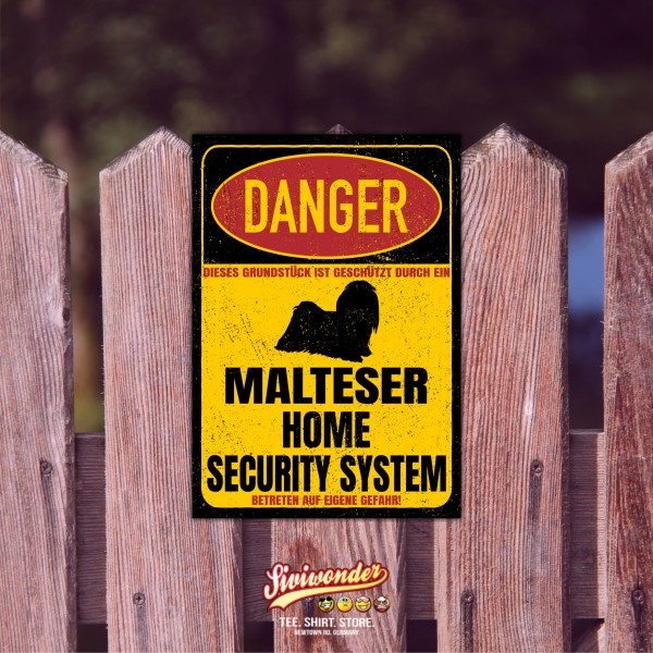 Malteser Türschild Danger Security System Warnschild Hund Schilder Hundeschild