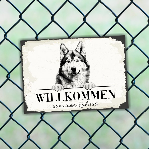 Hundeschild Willkommen Zuhause Husky Siberian Schild Achtung Spruch